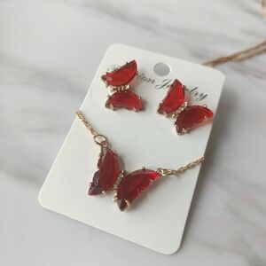 Elegant Red Butterfly Jewelry Set